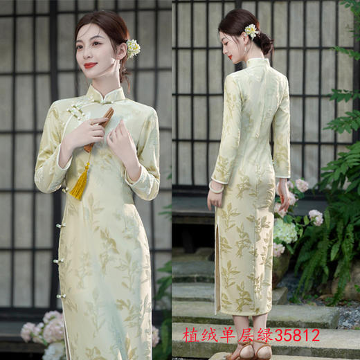 GX植绒长袖少女款旗袍2025秋季新款复古国风年轻女士日常修身旗袍裙 商品图2