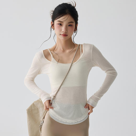 跃牌【安琪拉系列】新款宽松休闲高级感瑜伽服罩衫下摆轻薄透气性感露背长袖运动罩衫CX7411 商品图0