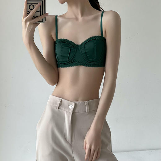 【2件超值装！】法式蕾丝内衣女绸缎小胸聚拢不空杯 无钢圈半杯裹胸舒适透气文胸罩 商品图3