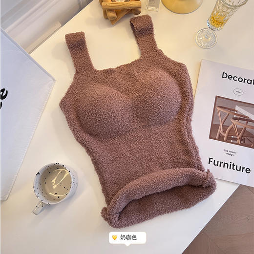【新款】带胸垫加绒吊带背心 羊羔绒毛绒保暖打底衫 秋冬免穿文胸一体式内搭 商品图5