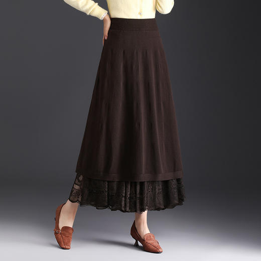 QYM 2308-Y两面穿蕾丝裙大摆长裙纱网百褶半身裙 商品图1