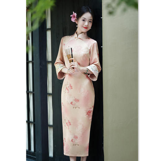 GX时尚拼接长款倒大袖旗袍2025秋季新款复古国风年轻款日常可穿旗袍 商品图0