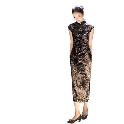 GX时尚改良新中式丝绒坎肩袖旗袍2025秋季新款复古国风年轻款旗袍裙 商品图4