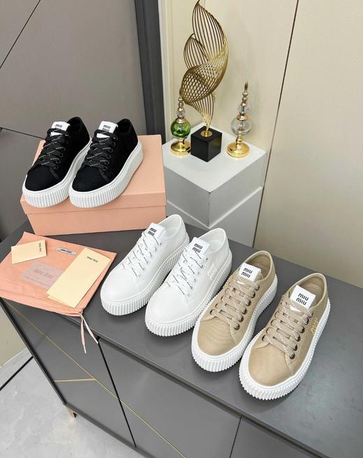 缪缪 丹宁牛仔运动鞋 帆布 低帮 板鞋 女款 （DBG） 商品图0