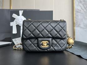 GZ231-香奈儿 Classic Flap CF小金球核桃大mini 皮穿链菱格羊皮单肩斜挎包黑色-（LH*MM）