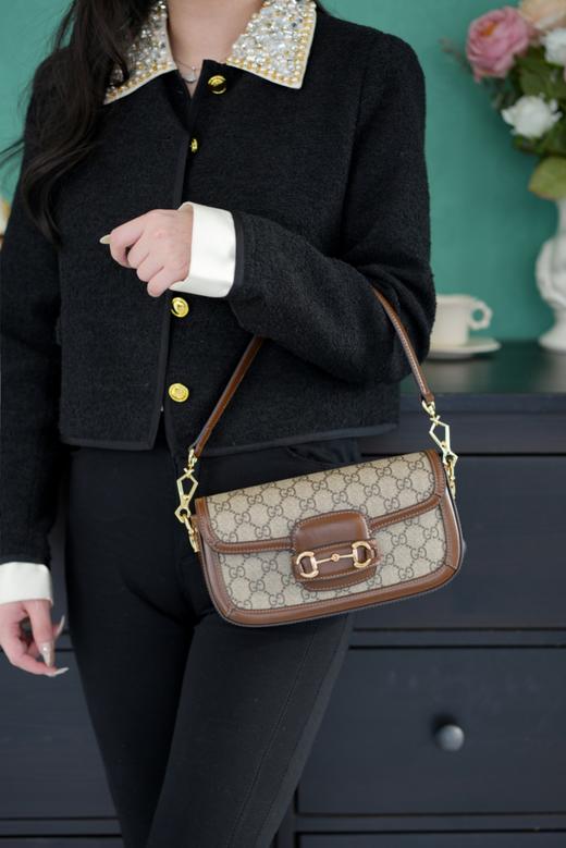 古驰 Horsebit 1955系列肩背包法棍包　老花棕（LZ*MM） 商品图10