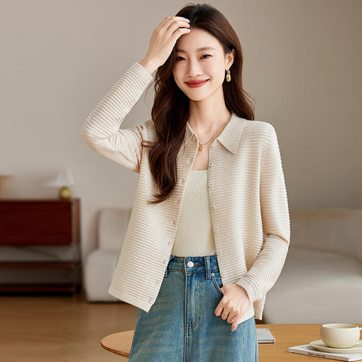 衬衫领毛衣外套短款，设计感别致长袖针织开衫CCJ982 商品图2
