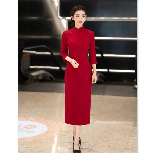 GX红色日常改良旗袍2025秋季新款女中式复古七分袖喜妈妈回娘家旗袍 商品图3