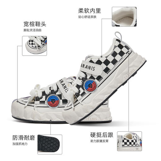 泰兰尼斯小童段冬款加绒棋盘格运动板鞋T02X3D3280 商品图2
