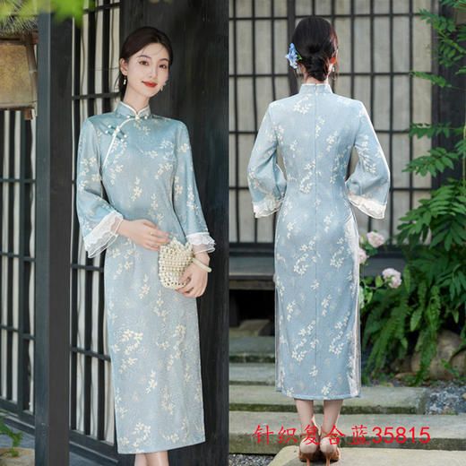 GX时尚改良新中式长款倒大袖少女款旗袍2025秋季新款针织复古旗袍裙 商品图3