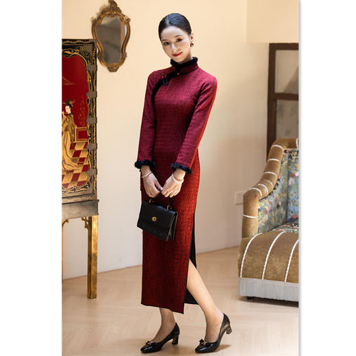 GX老上海复古国风长款旗袍2025秋冬新款毛领长袖日常旗袍 商品图0