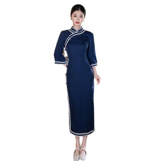 GX复古国风绸缎提花长款倒大袖旗袍2025秋季新款日常宽松中袖旗袍裙 商品图4