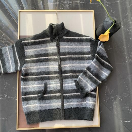 马海毛毛绒针织经典条纹外套（蕾姐灰黑色L，棕色XL ） 商品图9