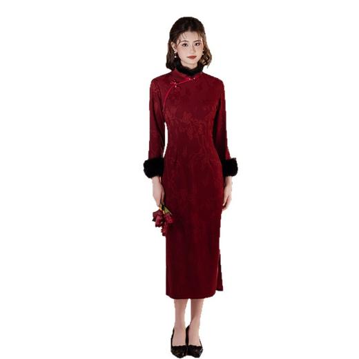 GX冬款加绒加厚长款修身大毛领旗袍2025款妈妈装宴会礼服回娘家旗袍 商品图4