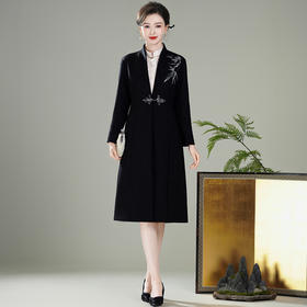 【夜竹】新中式国风刺绣花，中长款旗袍大衣风衣外套XGT-T25137