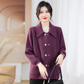 W369-613-118-188中年妈妈秋装外套女短款2025新款高贵中老年秋冬洋气呢子大衣