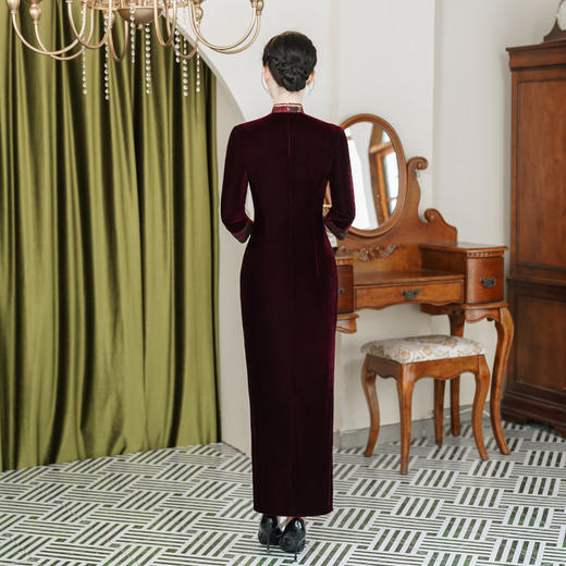 DNO-4FH7801-1丝绒加厚旗袍礼服薄款厚款中国风喜婆婆大码连衣裙 商品图3