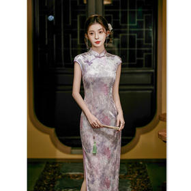 GX钻石绒长款坎肩袖少女款旗袍2025初秋新款改良新中式日常修身旗袍