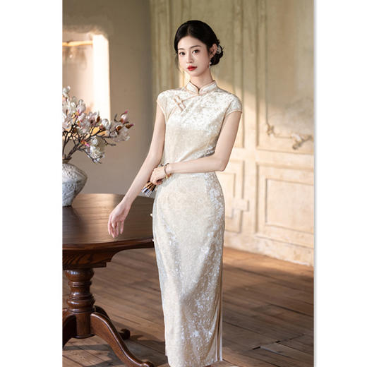 GX黑色无袖长款国风旗袍2025初秋新款改良新中式年轻感提花旗袍 商品图3