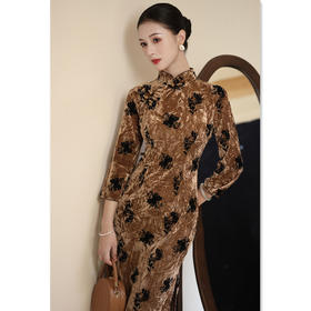 GX复古国风年轻款丝绒七分袖旗袍2025秋季新款改良中式感旗袍裙