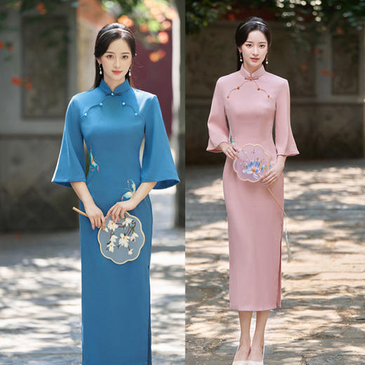 GX苏杭改良年轻款倒大袖斜纹绣花旗袍2025秋新款日常可穿感旗袍 商品图0