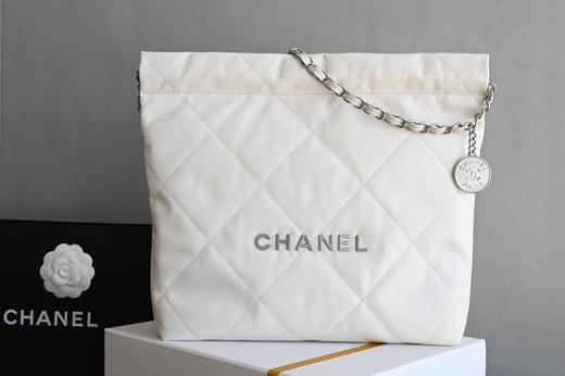 GZ232-香奈儿 菱格纹皮穿链大容量 小牛皮白缝线拼银色金属购物袋手提单肩包 -（LH*MM） 商品图0