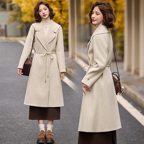 2025秋冬气质大翻领暗扣门襟系绳收腰双面羊绒大衣HR-MLJL16267 商品图0