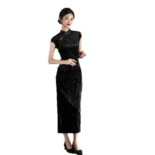 GX黑色无袖长款国风旗袍2025初秋新款改良新中式年轻感提花旗袍 商品图4