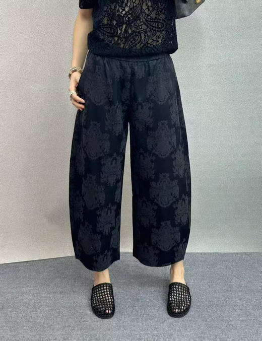 原单新款立体浮雕新中式国风宽松人丝香云纱花苞裤九分阔腿裤 商品图2
