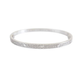 【天然正品】AU750白金时尚经典定制款窄版满天星LOVE钻石手镯300925NJS18 现售价：14800！