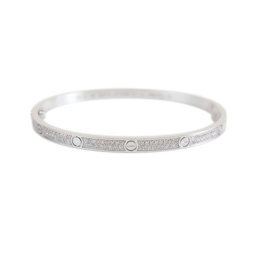 【天然正品】AU750白金时尚经典定制款窄版满天星LOVE钻石手镯300925NJS18 现售价：14800！ 商品图0