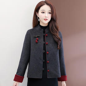 QYM 25ZB919-Y新款中式国风双面毛呢妈妈装羊毛呢子外套