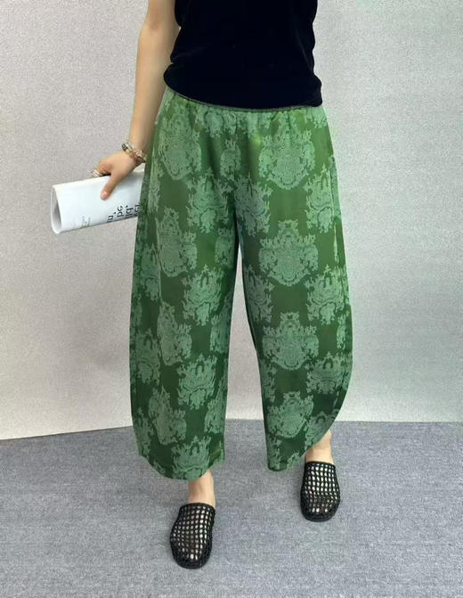 原单新款立体浮雕新中式国风宽松人丝香云纱花苞裤九分阔腿裤 商品图1