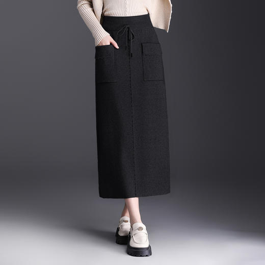 QYM 1201-Y弹力高腰半身裙针织直筒口袋裙时尚一步裙 商品图1