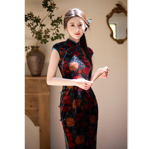 GX丝绒无袖小个子旗袍2025初秋新款时尚改良年轻少女日常坎肩袖旗袍 商品图0