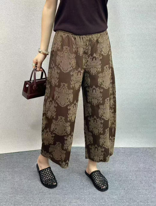 原单新款立体浮雕新中式国风宽松人丝香云纱花苞裤九分阔腿裤 商品图3