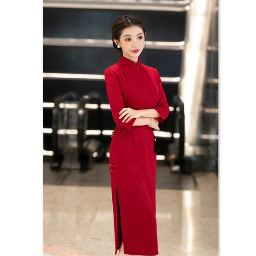 GX红色日常改良旗袍2025秋季新款女中式复古七分袖喜妈妈回娘家旗袍 商品图0