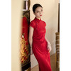 GX红色丝绒年轻少女款婚宴旗袍2025秋新款改良新中式订婚旗袍敬酒服 商品缩略图0