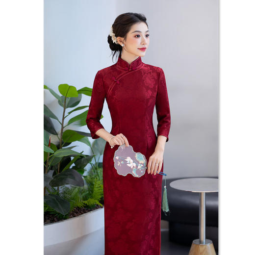 GX喜妈妈婚宴红色七分袖旗袍2025秋冬新款复古国风中老年回娘家旗袍 商品图2