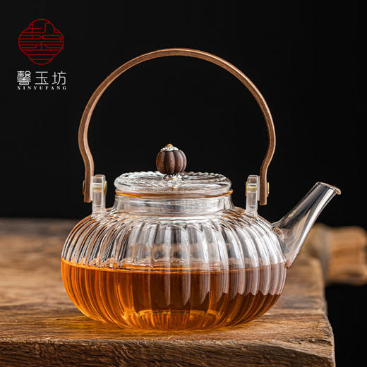 新款新品玻璃泡茶壶家用玻璃花茶壶新款新品条纹煮茶壶明火加热南瓜壶 商品图0