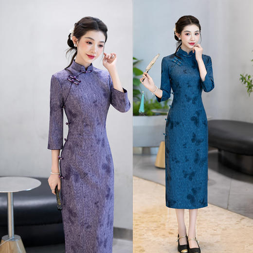 GX老上海复古中国风长款七分袖旗袍2025秋冬新款改良中式旗袍 商品图3