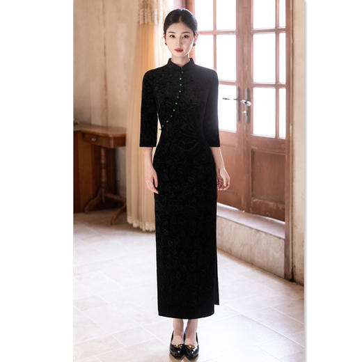 GX时尚改良新中式长款中袖旗袍2025秋季新款感国风旗袍裙 商品图3