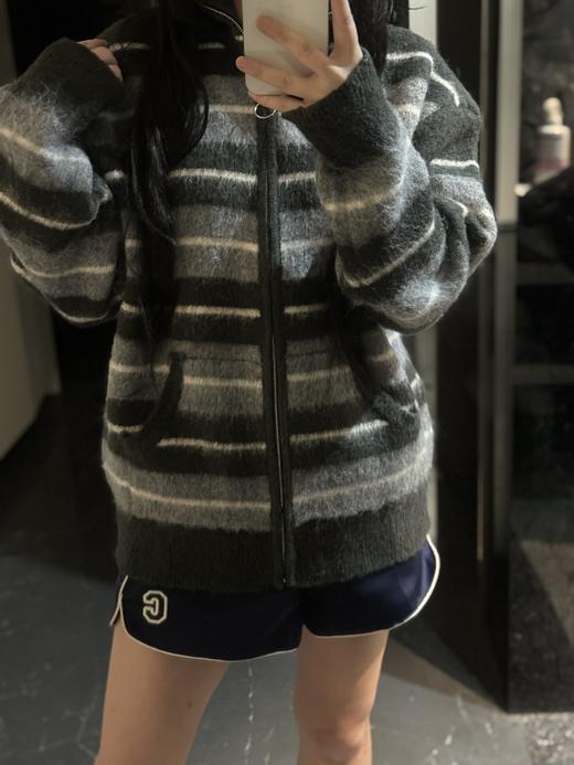 马海毛毛绒针织经典条纹外套（蕾姐灰黑色L，棕色XL ） 商品图4