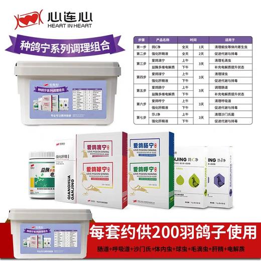 【宁系列种赛鸽调理组合8件套】原价430，秒杀价298特殊期，育雏、换羽、比赛可用，不伤鸽体（心连心） 商品图0