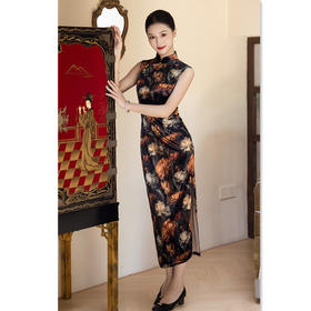 GX新中式国风无袖旗袍秋季2025新款女复古修身收腰日常可穿丝绒旗袍