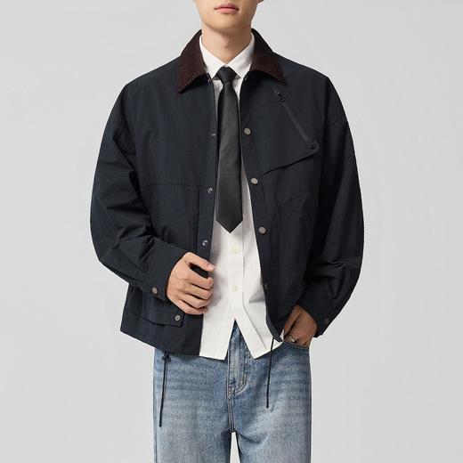 【老钱风翻领外套】男2025秋新款复古撞色休闲夹克男81388 商品图2