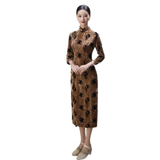 GX复古国风年轻款丝绒七分袖旗袍2025秋季新款改良中式感旗袍裙 商品图4