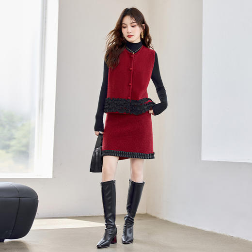 HR YBER612轻奢气质圆领重工拼接花边款时尚三件套裙 商品图1
