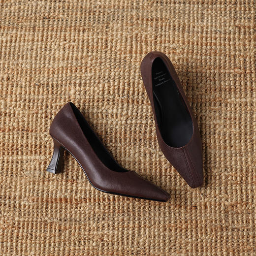 【预售5天】法式高跟鞋女细跟新款时尚工作鞋黑色方头职业真皮单鞋DMJFG&82635F 商品图4
