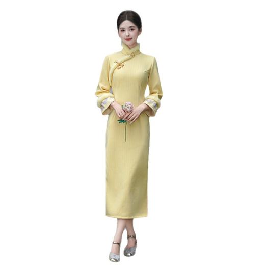 GX黄色新中式改良旗袍2025秋冬款长袖加绒加厚年轻少女气质旗袍 商品图4